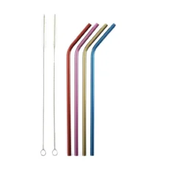 Norpro 4 Stainless Steel Metallic Drinking Straws With 2 Cleaning Brushes