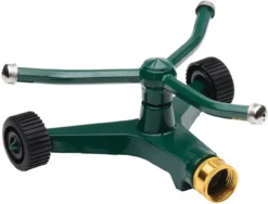 Melnor Metal Revolving Sprinkler; 3-Arm Rotary With Wheeled Base , Green